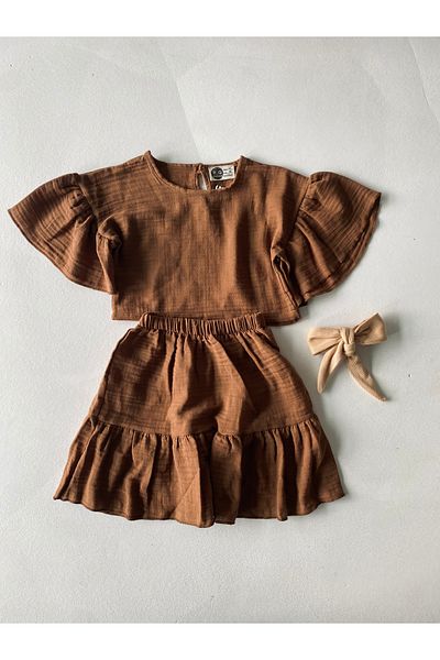 rg kidsstore Комплект от 3 муселина за момиче - пола, блуза и лента за коса