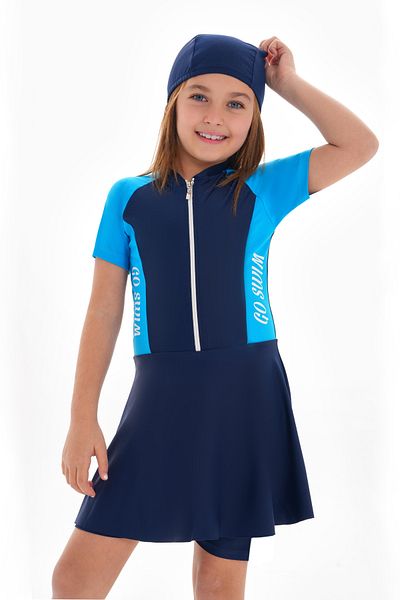 Paleys Mayo Uv Protection Short Sleeve Girls Swimsuit with Skirt Leggings Turquoise