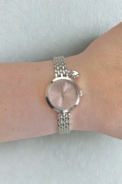 AurorAccessory Pink Color New Season Pinterest Wristwatch with Hanging Heart Charm