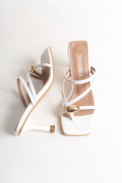 Shoesers Women's Special Design Thin Cross Strap Thin Heeled White Evening Dress Slippers with Accessories