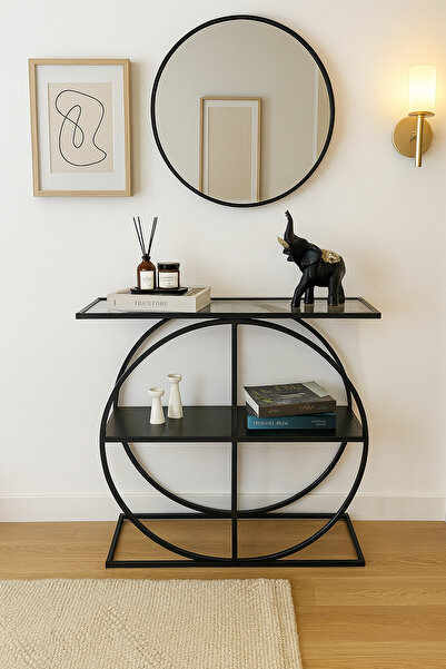 DEKOPRATİK Cloudy Dresuar - Siyah Füme Cam Dekoratif Konsol Kahve Köşesi