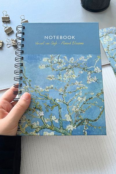 Eldesen Tasarım Spiral Thick Cover Unlined Notebook, A5 Size 80 Sheets 160 Pages, Unlined Notebook, Van Gogh