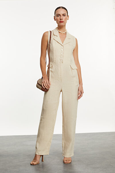 Mudo Linen V-Neck Long Jumpsuit with Pockets