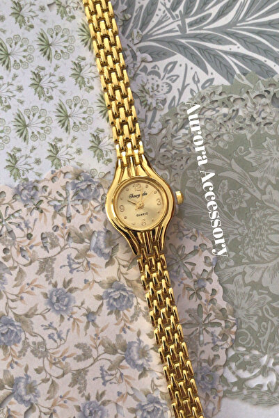 AurorAccessory Minimal Gold Color Straw Model Vintage Women's Wristwatch