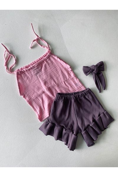 rg kidsstore Σετ 3 τμχ Μουσελίνα μπλούζα και σορτς Rib για κορίτσι