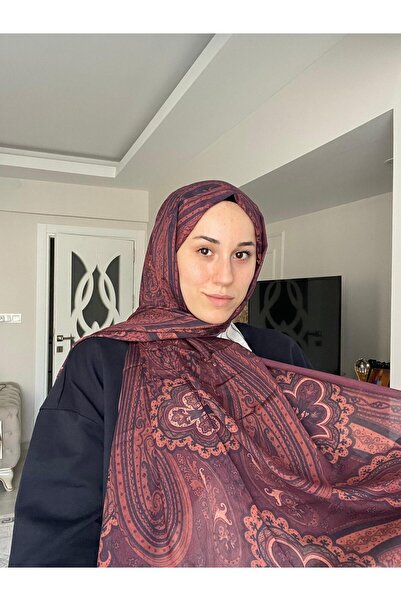 LuvenSara شال حرير منقوش Pd1 - أسود/أحمر كلاريت