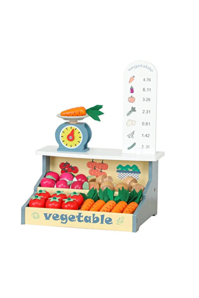 Picodino Set de joaca din lemn, Chiosc cu legume si cantar, 24 piese, joc de ...