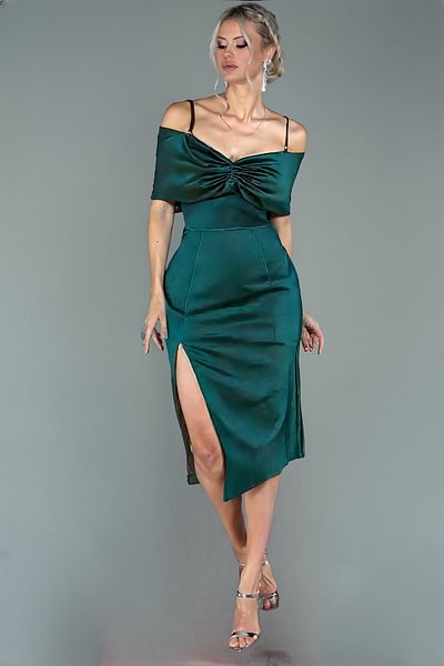 ALFUDO Moda Collection Ribbon Detail Strap Slit Dress