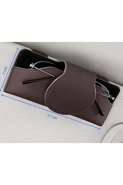 Salestore Husă auto pentru ochelari cu prindere pentru parasolar, închidere magnetică, piele ecologică și catifea, maro