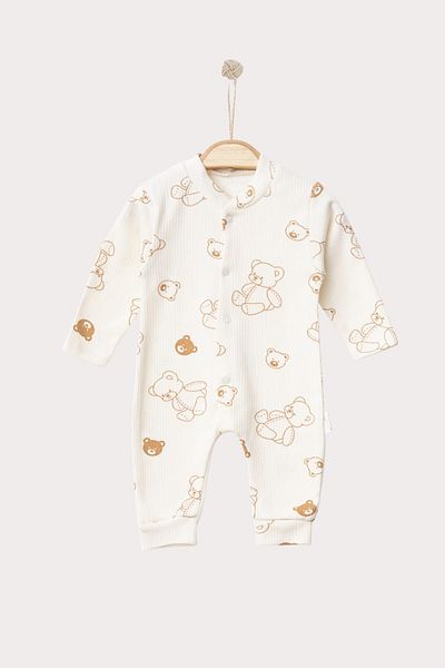 Minytrendy Girl Boy Baby Newborn Jumpsuit Bear Patterned Flexible Snap Jumpsuit Hospital Release Baby Gift