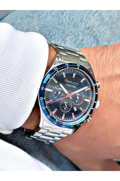Ferrucci Navy Blue Dial Funciton Multi Function 3 Atm Waterproof Men's Wristwatch