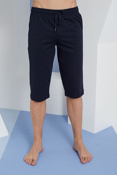 KLY Ανδρικές πιτζάμες Navy Blue με μονό πάτο, πολύ άνετες βαμβακερές πιτζάμες Capri