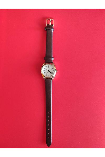 QUARTZ Vintage Minimal Women Wrist Watch Coffee Leather Cord 1Pcs
