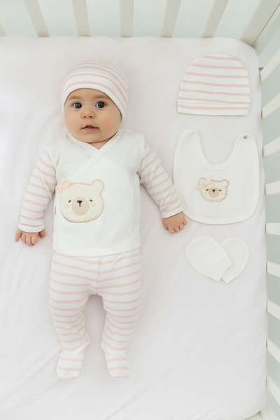 Cherub Baby طقم بدلة خروج من المستشفى مخططة مطرزة مكونة من 5 قطع - هدية للأطف...
