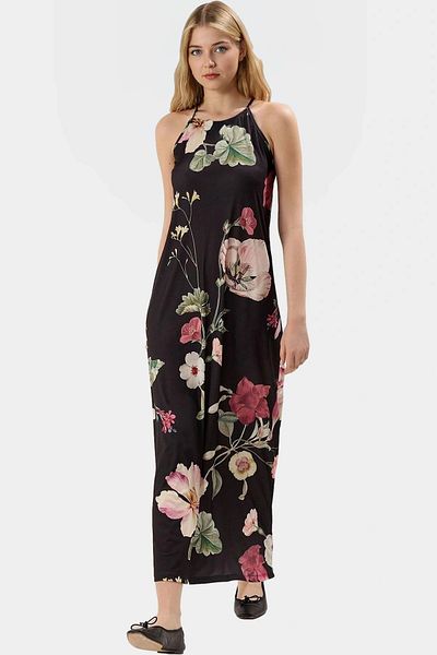 PayBuy Maxi Floral Pattern Knitted Dress Halter Neckline Comfortable Casual Durable Material Use