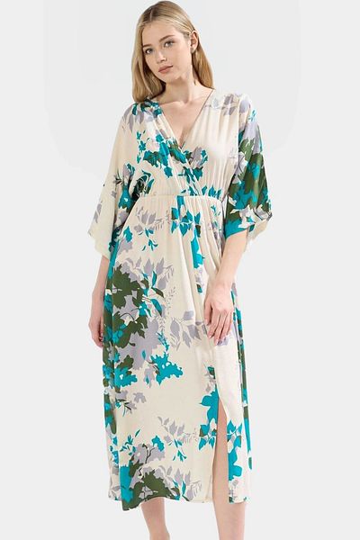PayBuy Very Ethnic Patterned Midi Viscose Dress A-Line Three Quarter Sleeve Summer Distinguished Material