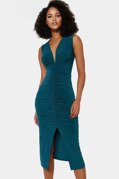 PayBuy Stylish Bodycon V-Neck Knitted Midi Dress Polyester Elastane Fabric Day and Night Comfortable Use