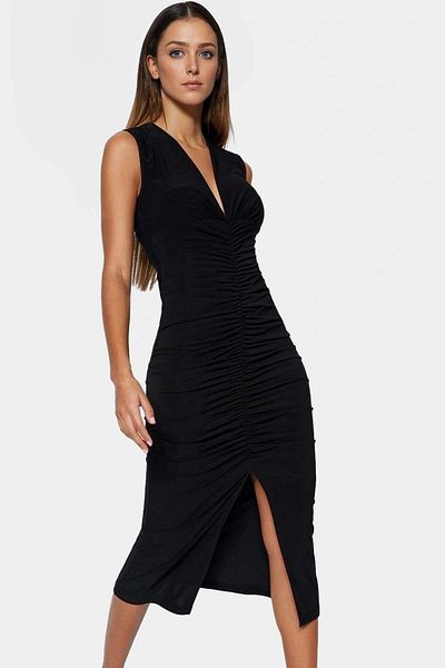 PayBuy Stylish Bodycon V-Neck Knitted Midi Dress Polyester Elastane Fabric Day and Night Comfortable Use