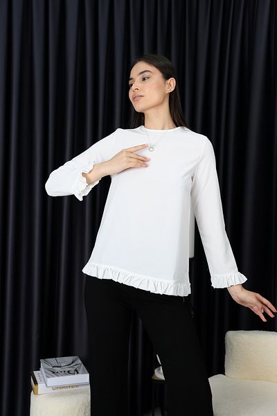 ÇELEBİ STYLE Women's White Hijab Ruffled Stylish Comfortable Shirt Blouse Tunic