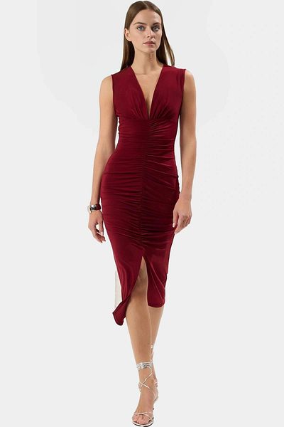 PayBuy Stylish Bodycon V-Neck Knitted Midi Dress Polyester Elastane Fabric Day and Night Comfortable Use