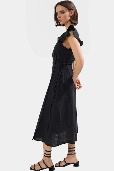PayBuy Summer Linen Look Midi Dress Double Breasted V Neck Short Sleeve Design High Quality Durable Material
