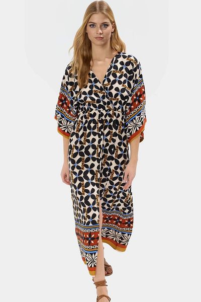 PayBuy Very Ethnic Patterned Midi Viscose Dress A-Line Three Quarter Sleeve Summer Distinguished Material