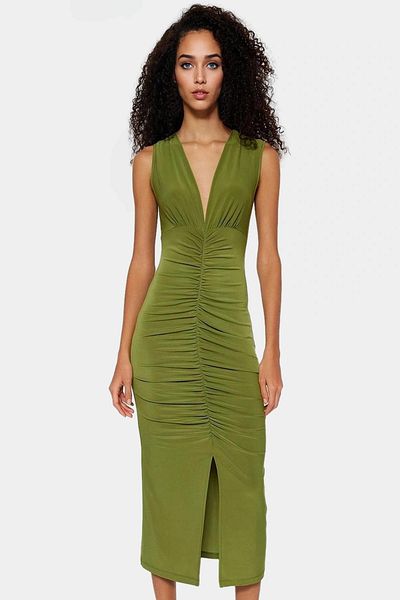 PayBuy Stylish Bodycon V-Neck Knitted Midi Dress Polyester Elastane Fabric Day and Night Comfortable Use