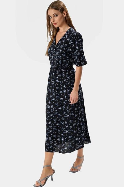 PayBuy A Line Short Sleeve Floral Pattern Viscose Midi Dress Quality Craftsmanship High Quality Zarifane Design