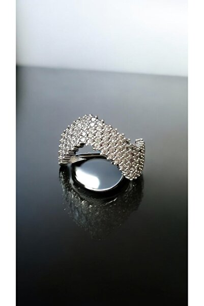 Kutcha Accessories Adjustable Steel Ring with Stone Detail – Silver Color