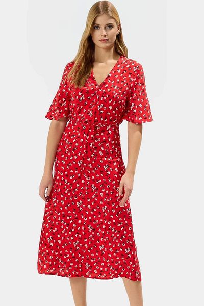 PayBuy A Line Short Sleeve Floral Pattern Viscose Midi Dress Quality Craftsmanship High Quality Zarifane Design