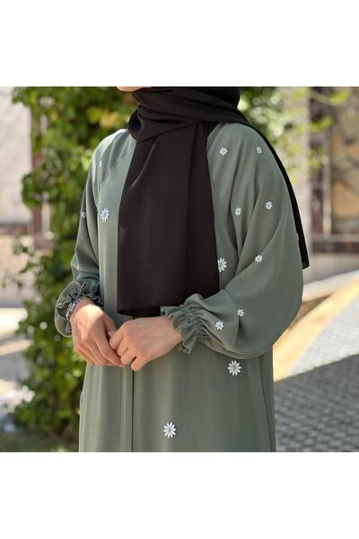 Bayram Giyim Ferace μοτίβο μαργαρίτας μανίκι Raglan Πράσινο φιστίκι