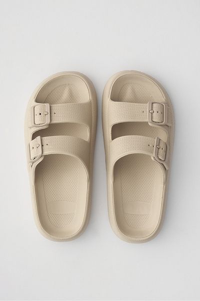 OZYO Lily Eva Platform - Double Banded Bone Patterned Daily Summer Beach Slippers