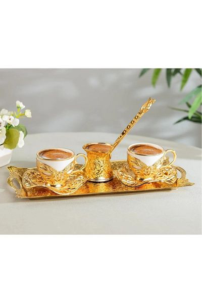 E orient Coffee Cup Turkish Coffee Metal Cup Set Copper Coffee Cup with Tray Coffee Pot 2 Li