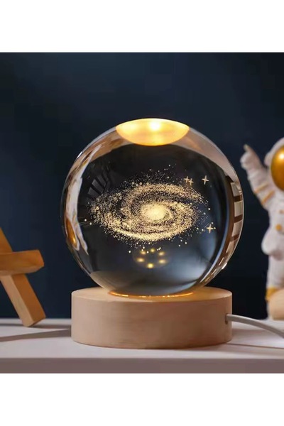Vefa Lighted Wooden Glass Globe with Decorative Milky Way Design