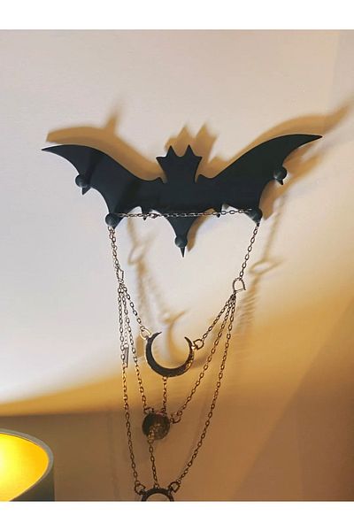 Filkorium3D Gothic Bat Hook Wall Decor and Jewelry Rack - Necklace Hanger - Plastic - 32 cm
