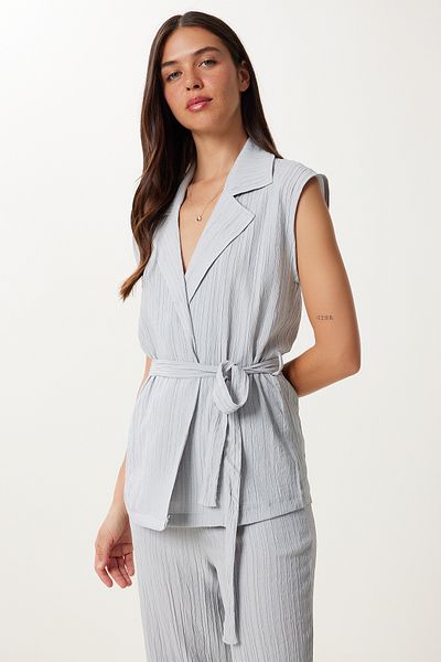 Lovelyİstanbul Gray Palazzo Knitted Set - Belted Vest, Lby0002