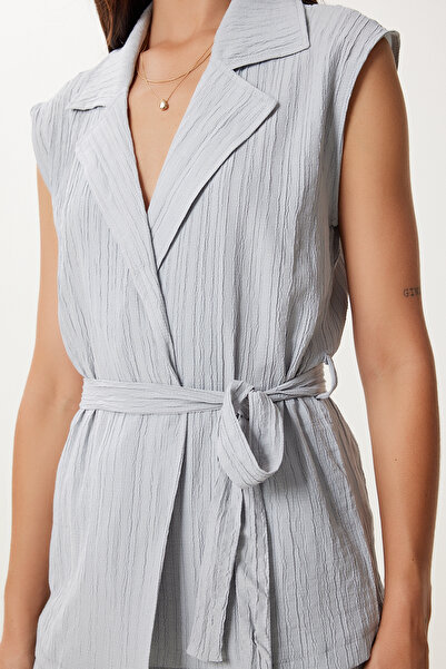 Lovelyİstanbul Kemerli Yelek Palazzo Örme Takım GRİ LBY0002