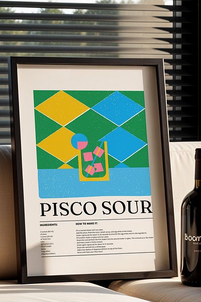 HİGUERA Pisco Sour Cocktail BAR Tablou de perete de bucătărie cu cadru din lemn natural