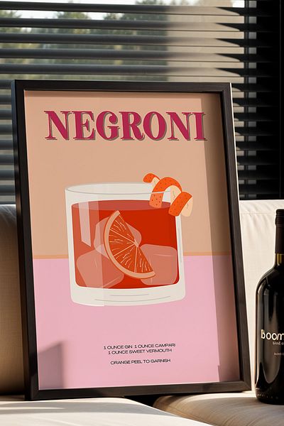 HİGUERA Negroni Modern BAR Tablou de perete pentru bucătărie cu cadru din lemn natural