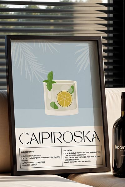 HİGUERA Caipiroska Cocktail Modern BAR Tablou de perete de bucătărie cu cadru din lemn natural