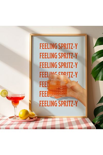 HİGUERA Colorful Feeling Spritz Minimalist BAR Tablou de perete de bucătărie cu cadru din lemn natural