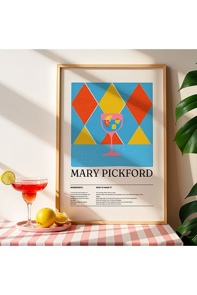 HİGUERA Mary Pickford Cocktail BAR Tablou de perete de bucătărie cu cadru din lemn natural
