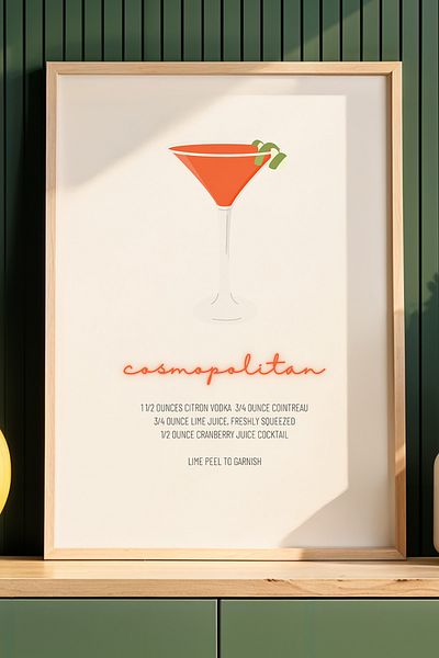 HİGUERA Cosmopolitan Cocktail BAR Tablou de perete de bucătărie cu cadru din lemn natural