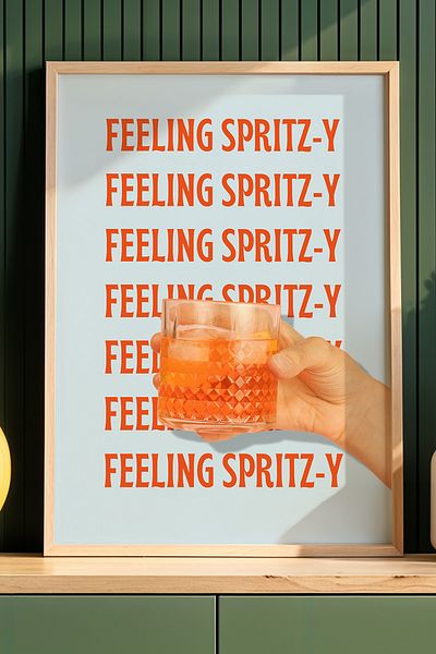 HİGUERA Colorful Feeling Spritz Minimalist BAR Tablou de perete de bucătărie cu cadru din lemn natural