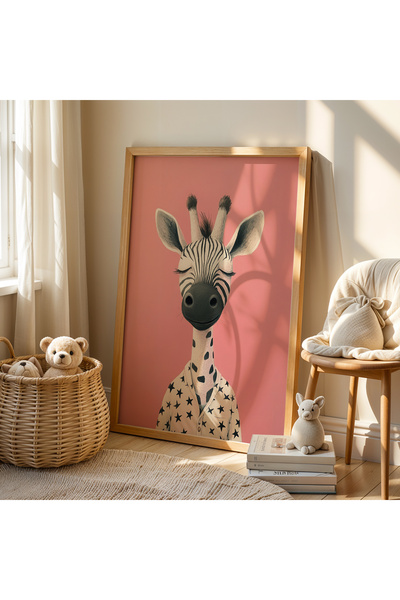 HİGUERA Fundal roz Zebra Camera Copiilor Si Camera Bebelusului Tabla de perete cu rama din lemn