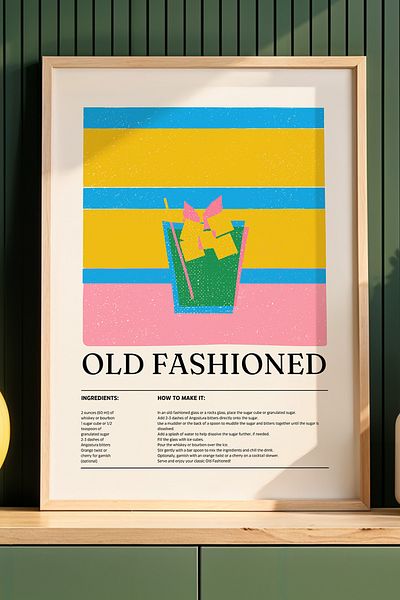 HİGUERA Pictură de perete de bucătărie cu cadru din lemn natural BAR Old Fashioned