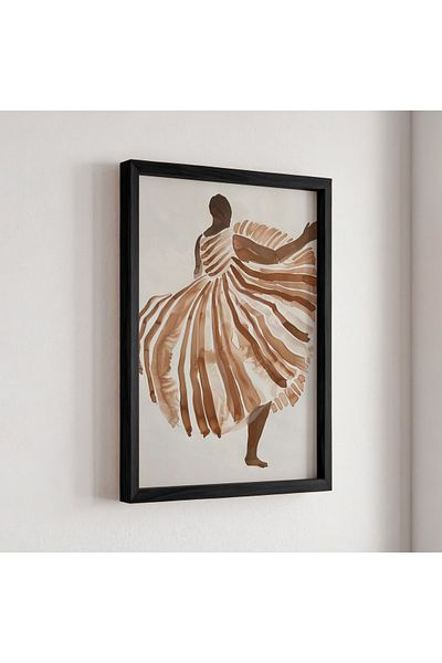 HİGUERA Elegant Dancer în tonuri de pământ, pictură murală cu cadru din lemn natural