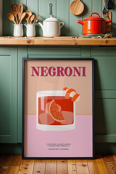HİGUERA Negroni Modern BAR Tablou de perete pentru bucătărie cu cadru din lemn natural