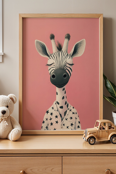 HİGUERA Fundal roz Zebra Camera Copiilor Si Camera Bebelusului Tabla de perete cu rama din lemn