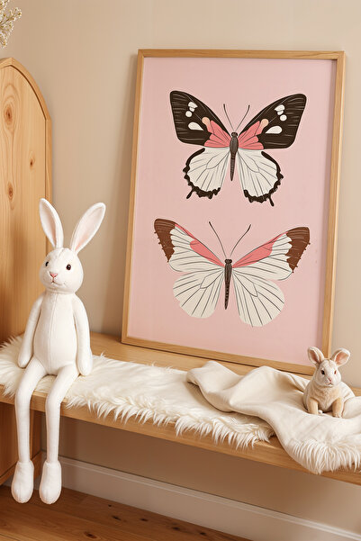 HİGUERA Πεταλούδες με ροζ φόντο Παιδικό δωμάτιο και βρεφικό δωμάτιο Ξύλινο πλ...